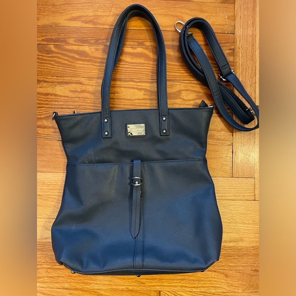Leather Jenna Kator Collection Navy Blue Large Purse with Crossbody Strap
